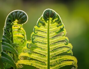 fiddlehead fern with unique curl and feather like leaflets