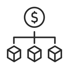 Financial Diversification Vector Icon of Dollar Coin Connected to Multiple Asset Cubes for Investment Strategy and Capital Growth