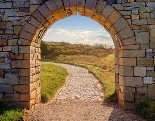 Obraz premium pixelated stone archway a rustic gateway