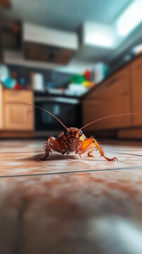 Cockroach on Kitchen Floor Tile Surface