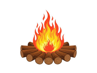 Campfire burning brightly with logs