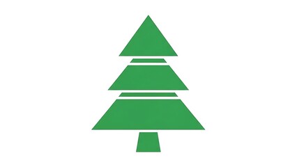 Fototapeta premium A simple and clean green Christmas tree icon composed of three stacked triangular layers and a square trunk on a white background.