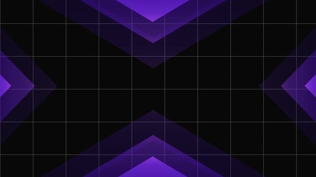 Purple geometric arrow shapes on a dark grid background