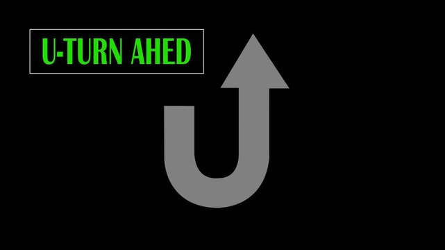 U-turn ahead traffic sign road. U-Turn road sign. U Turn Arrow. Print u turn arrow icon linear graphics set vector. u turn shape pointer flat design pictogram vector elements. 4K video....