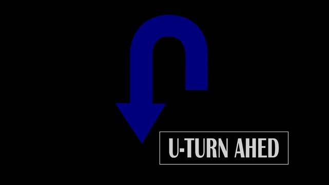 U-turn ahead traffic sign road. U-Turn road sign. U Turn Arrow. Print u turn arrow icon linear graphics set vector. u turn shape pointer flat design pictogram vector elements. 4K video....
