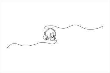 Continuous line drawing of headphones and melody