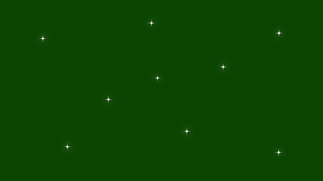 Sparkling star twinkle glitter white cartoon doodle animation presents flat vector blinking shining lights, glowing softly on transparent green screen background, forming starry sky festive overlay 4K