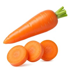 Whole Carrot with Sliced Sections on White Background