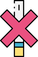 Obraz premium Red 'X' mark symbol with blue and yellow stripes on a vertical post - A graphic representation of negation or prohibition