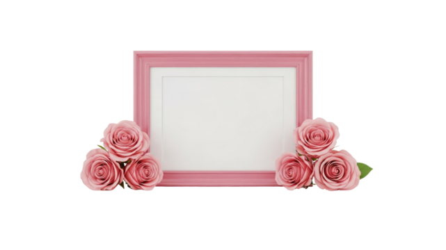 Pink Frame with Roses on Transparent Background - Powered by Adobe