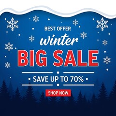 Big Winter Sale with Snowman, Snowflakes and Save up to 70%