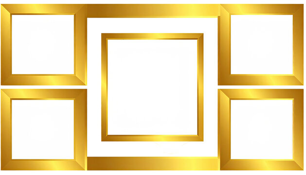 Five gold-framed blank templates, arrangement of four squares, one rectangle