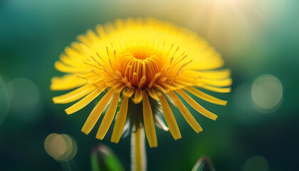 Minimalist Close Up Of A Vibrant Yellow Dandelion Against A Soft Blurred Background
