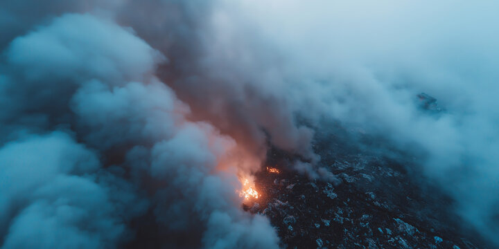 Landfill fire producing a huge amount of toxic smoke into the atmosphere, impacting air quality and contributing to global warming