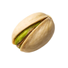 Single pistachio nut with partially open shell revealing green interior isolated on a transparent background