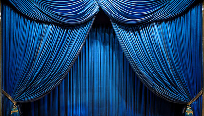 Luxurious Fabrics Draped Across A Majestic Blue Theater Curtain Opulence Theater Drapery