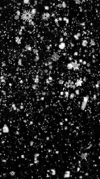 blizzard snowfall on black background. heavy snow rain for visual effect in vertical video