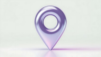 A shiny purple location pin icon on a white background