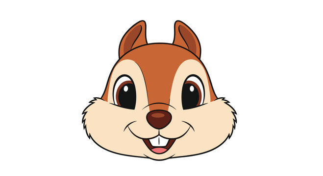 Cute cartoon squirrel face with a friendly smile and large brown eyes isolated on a white background for children and playful branding.