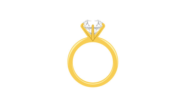 Elegant gold engagement ring with a large, sparkling diamond in a classic solitaire setting, seen from a side profile.