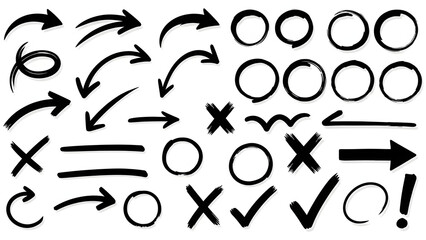 Black hand drawn arrow doodles set