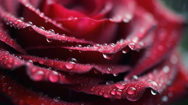 Crimson Rose Dewdrops - A Close-Up of Natures Beauty and Freshness.