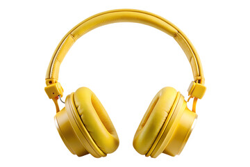 Bright yellow over-ear headphones with cushioned ear cups and adjustable headband isolated on a transparent background