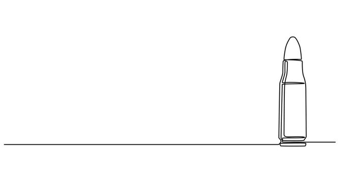 Animated self drawing of   Single continuous line drawing of a bullets. One continuous line drawing of cartridge. Vector illustration. Linear bullet or patron, bullet  Animated, motion, video,pro