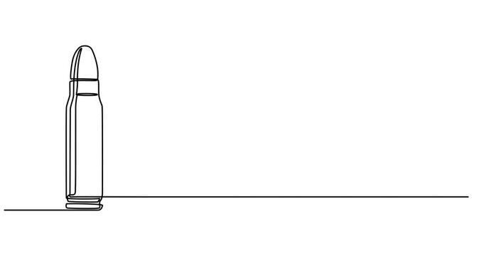 Animated self drawing of   Single continuous line drawing of a bullets. One continuous line drawing of cartridge. Vector illustration. Linear bullet or patron, bullet  Animated, motion, video,pro