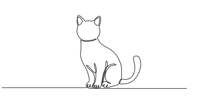 Animated self drawing of  Cat continuous line one animal outline illustration drawing art pet. Cat continuous line draw logo sketch black two face abstract cute profile silhouette white contour simple