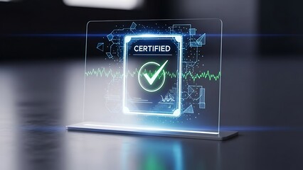 Certified digital security badge with glowing green checkmark