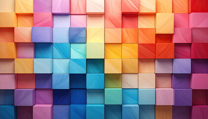 Abstract Background of Pastel Colored Wooden Cubes in a Textured Mosaic Pattern