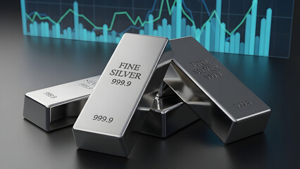 Silver bars with graph showing market trends
