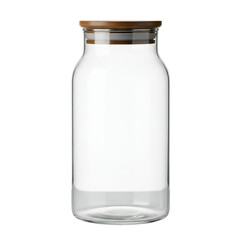 Clear glass jar with wooden lid isolated on transparent background