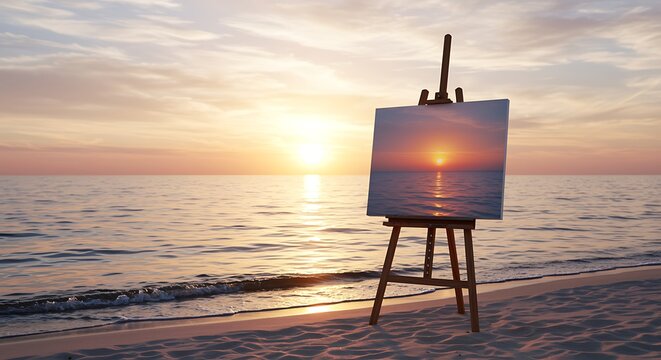Sunset Painting on Beach Easel