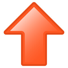 Bright Orange Glossy Upward Arrow Icon Symbol Isolated on Transparent.