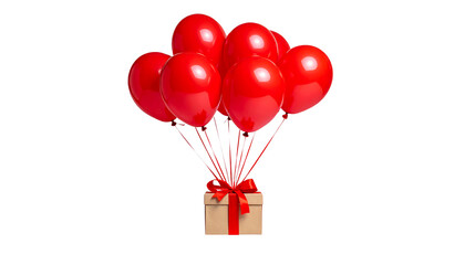 Red balloons with a gift isolated on a transparent background.