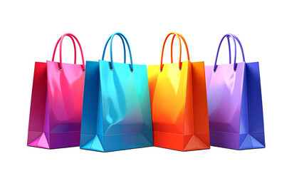 Colorful shopping bags isolated on a transparent background.