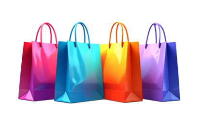 Colorful shopping bags isolated on a transparent background.