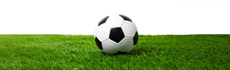 Goccer ball on green grass isolated on a transparent background.