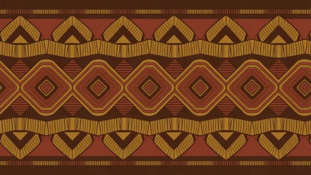 Vibrant geometric pattern with concentric diamond shapes and intricate line details in warm red