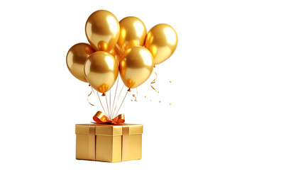Golden balloon with a gift isolated on a transparent background.