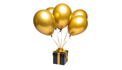 Golden balloon with a gift isolated on a transparent background.