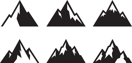 Six black and white mountain peak with sharp jagged edges silhouette