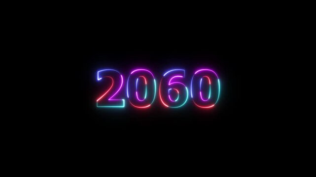 2060 neon line text. Abstract 2060 neon text animation, Glowing neon number text background. Four color Glowing neon line number text background 4k video animation, happy new year 2060 animated