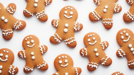Gingerbread Men decorated with white icing on white background