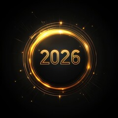 Glowing Golden Circle Displaying the Year 2026 on Dark Background