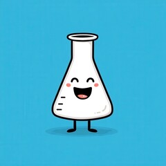 Happy Cartoon Laboratory Flask with Smiling Face on Blue Background
