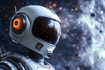 Fototapeta premium Astronaut in space suit explores the cosmos with a stunning starry backdrop