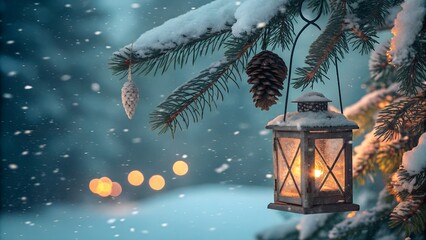 christmas lantern in the snow